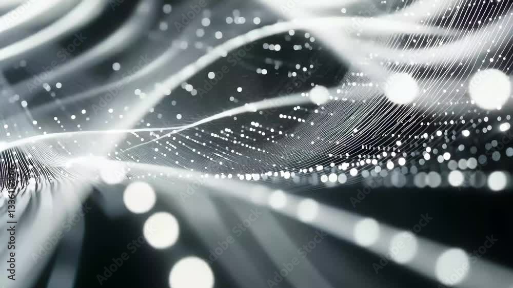 Poster Exploring the vast depths of a futuristic abstract landscape filled with shimmering light particles, An abstract concept of traveling through a futuristic and hi-tech digital matrix seamless ing