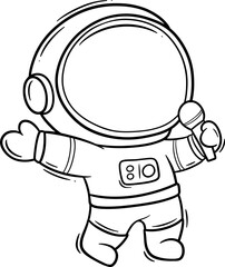 Cute Astronaut Character Singing with Microphone outline