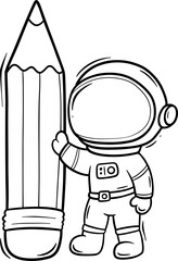 cartoon astronaut holding a pencil outline