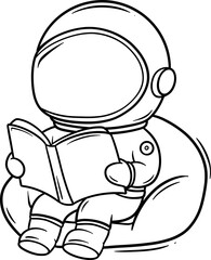cartoon astronaut reading book outline