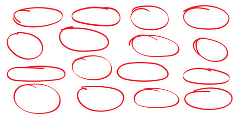 Hand drawn circle highlighter line sketch set. Vector marker circular lines, doodle round circles for message note mark design element. Pencil or pen bubble sketch . 1176
