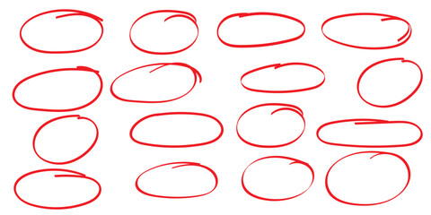 Hand drawn circle highlighter line sketch set. Vector marker circular lines, doodle round circles for message note mark design element. Pencil or pen bubble sketch . 1176