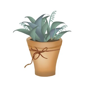 potted plant with blue-green leaves and flowers clip art preview