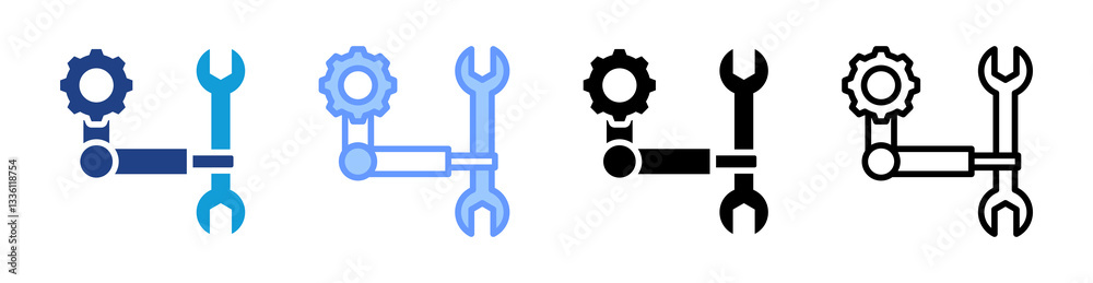 Poster robotic repair icon set multiple style collection