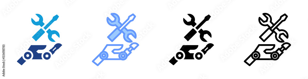 Aufkleber robotic maintenance icon set multiple style collection