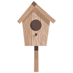 Cartoon Wooden Birdhouse Empty Nesting Place in Flat Style