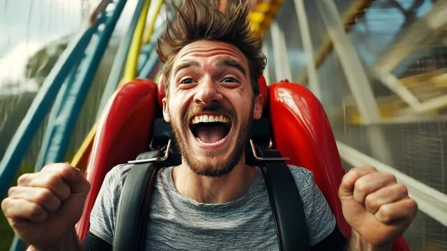 Thrilling roller coaster ride with exhilarating experience, capturing human emotions