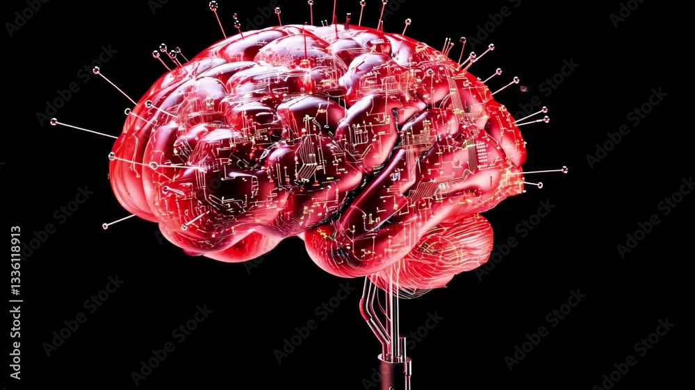 Poster digital brain visualizing artificial intelligence connections and data flow, digital brain with ai t