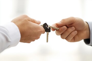 Handing over house keys new home ownership real estate transaction