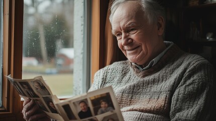 Elderly Man Cherishing Memories: A Sentimental Glance at the Past