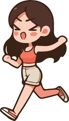 Fototapeta premium Cartoon woman character action, tired, emotions, running, walking, standing