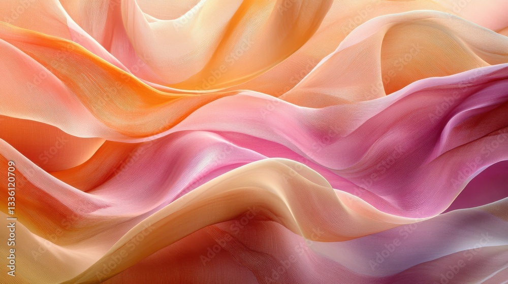 Poster soft pencil strokes create flowing patterns of pastel fabric textures in warm shades of orange, pink