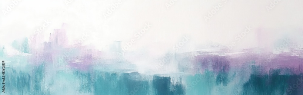 Poster Soft pastel strokes blend together to create an abstract representation of a tranquil landscape at dusk