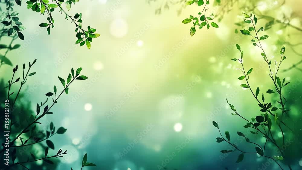 Aufkleber blurry green and blue nature background with soft light and gentle foliage creating a serene atmosph