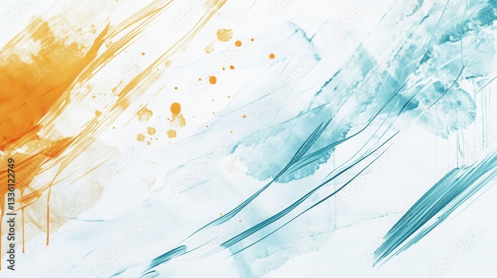 Aufkleber minimalist pencil strokes create a harmonious blend of orange and teal washes on textured paper