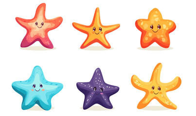 Colorful Cute Starfish Characters Vector Illustration for Graphic Design and Decor Themes