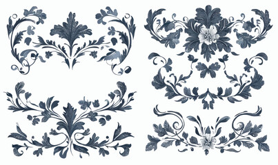 Elegant Vintage Victorian Floral Ornament with Engraved Leaf Borders for Minimalist Projects