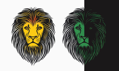 Fototapeta premium Rasta Lion of Judah Vector Art with Reggae Colors on Dual Background