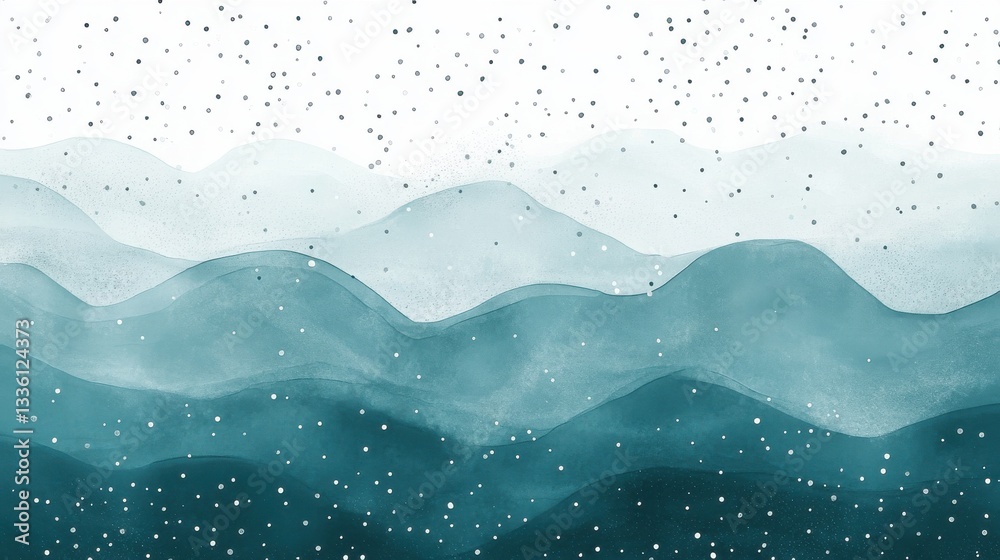 Poster Elegant gradient of muted teal pencil strokes creating a serene landscape of waves and soft textures