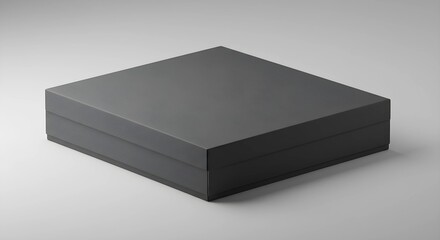 Black square box mockup on a gray background.