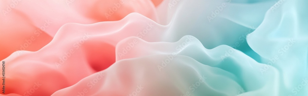 Poster soft pastel coral and mint shapes flow gently, creating a soothing visual of harmonious colors and t