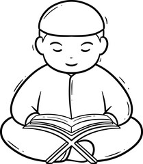 Cute Kid Character Muslim Reading Book