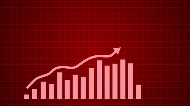 Grid Background with Upward Trend Graph Chart Animation, Grid background with a bar chart and line graph showing upward trend