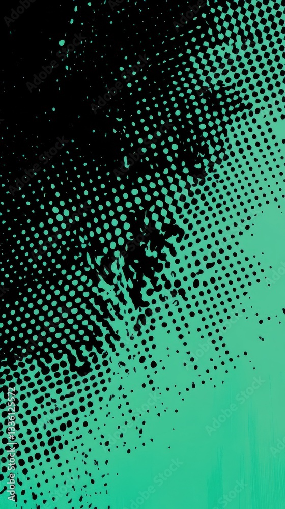 Poster bold black halftone dots transition into a deep green background creating a striking visual effect