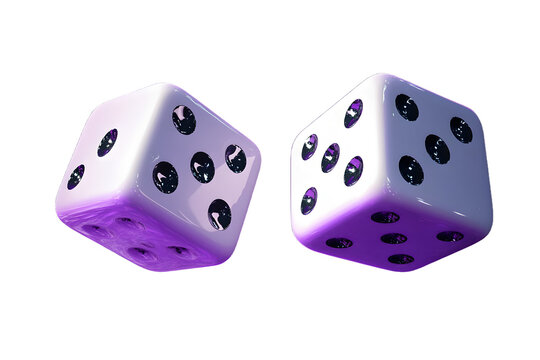3d Rolling dice icon isolated on purple background. White roll cubes for gamble games concept, casino token concept. 3d dice cube icon. 3d render. - Powered by Adobe