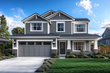 Modern Gray TwoStory House Dream Home Suburban Landscape
