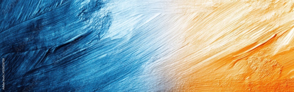 Poster Abstract gradient of pencil strokes blending blue and orange shades in a textured artistic composition