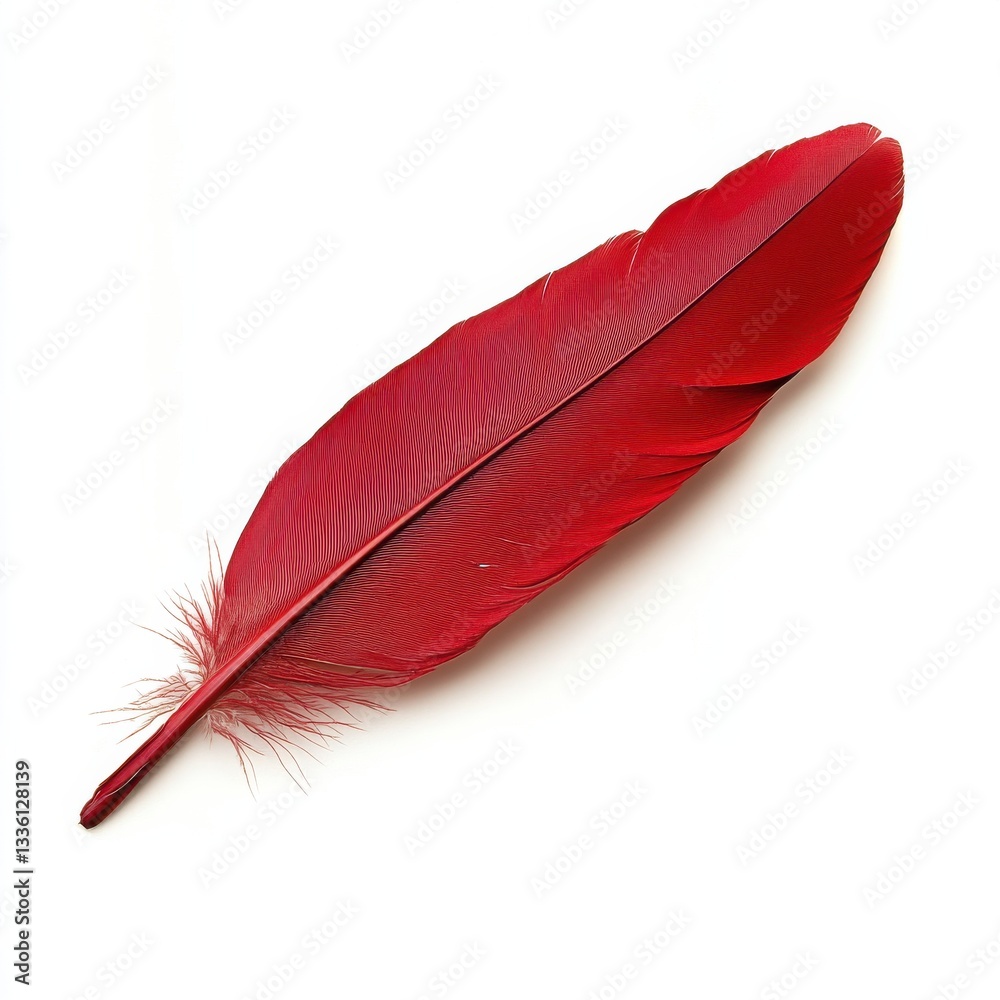 Poster vibrant red cardinal feather showcasing intricate detail and striking color in natural light against