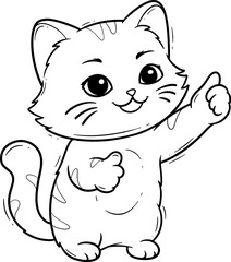 Cartoon Cat with Cute Expressions Outline