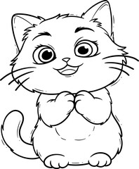 Cartoon Cat with Cute Expressions Outline