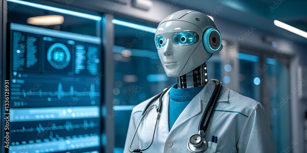 Aufkleber digital health care and telemedicine concept. robot doctor in a futuristic medical setting with adva
