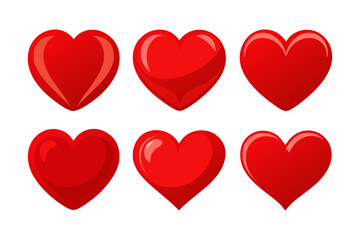 Red heart icons set vector, Set of 6 hearts of different shapes. Heart collection. Vector Art
