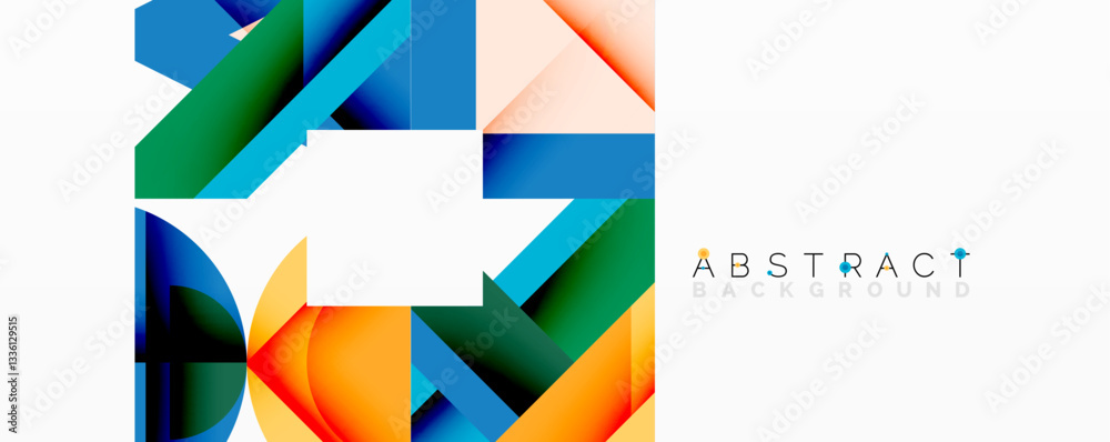 Poster Abstract geometric composition with interlocking circular and angular shapes, featuring smooth gradients and sharp contrasts on a white background