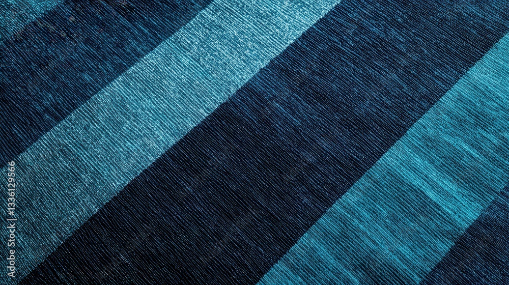Poster Textured diagonal stripe pattern in shades of blue and teal creating a modern visual impact on a fabric surface