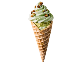 A delicious and tempting pistachio gelato served in a crispy cone delight