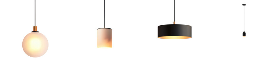 Fototapeta premium A collection of stylish minimalist pendant light fixtures suspended from the ceiling creating a modern functional and aesthetically pleasing lighting arrangement in an interior design setting