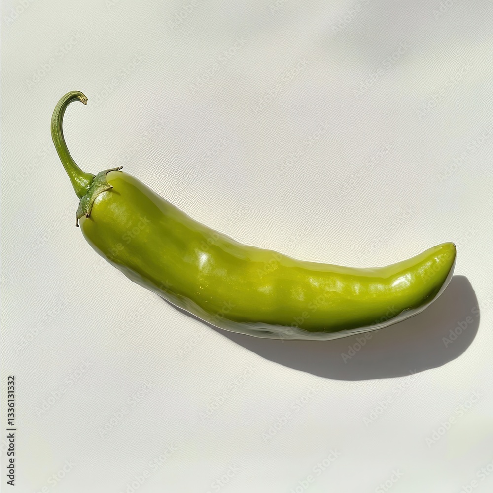 Poster fresh green pepper on a light background showcasing its smooth texture and vibrant color in a kitche