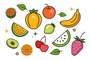 Cute fruits vector collections set, many fruit clip art and icon. vector illlustration