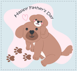 Father's Day Dog Dad and A puppy rides on its father's back Illustration in Cute Cartoon Flat Design
