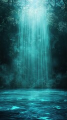 Experience the serenity of a mystical teal space illuminated by soft light