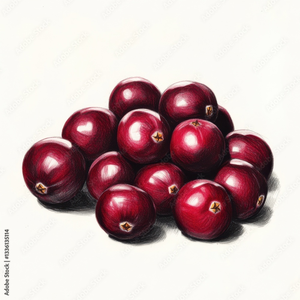 Poster Handful of smooth cranberries showcasing deep red color and glossy surfaces in natural setting during autumn season