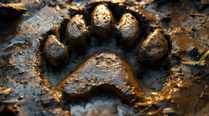 Exploring sabertoothed cat paw print in hardened mud natural environment high-resolution gigapixel view