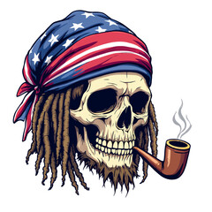 Vsai smoking skull wearing bandana with usa flag and dreadlocks