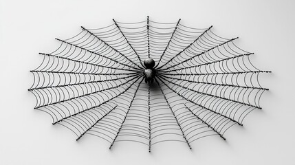 Obraz premium Intricate Black Spider Web with Central Spider on White Background