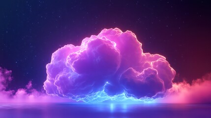 A neon cloud representing cloud computing technology, glowing with futuristic energy.