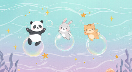 Magical Underwater World with Cartoon Creatures